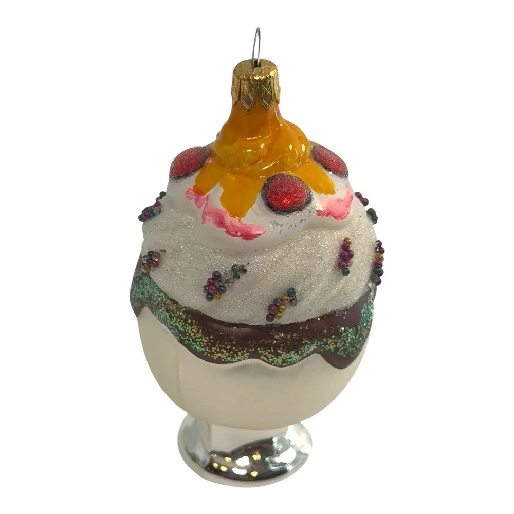 Kurt Adler Glass Ice Cream Sundae Christmas Ornament‎ Colombia Glitter Dessert